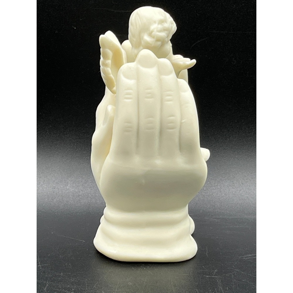 Vtg Matte White Porcelain Bisque Angel Cherub in Hands Figurine Sculpture 4.5" - Picture 4 of 7